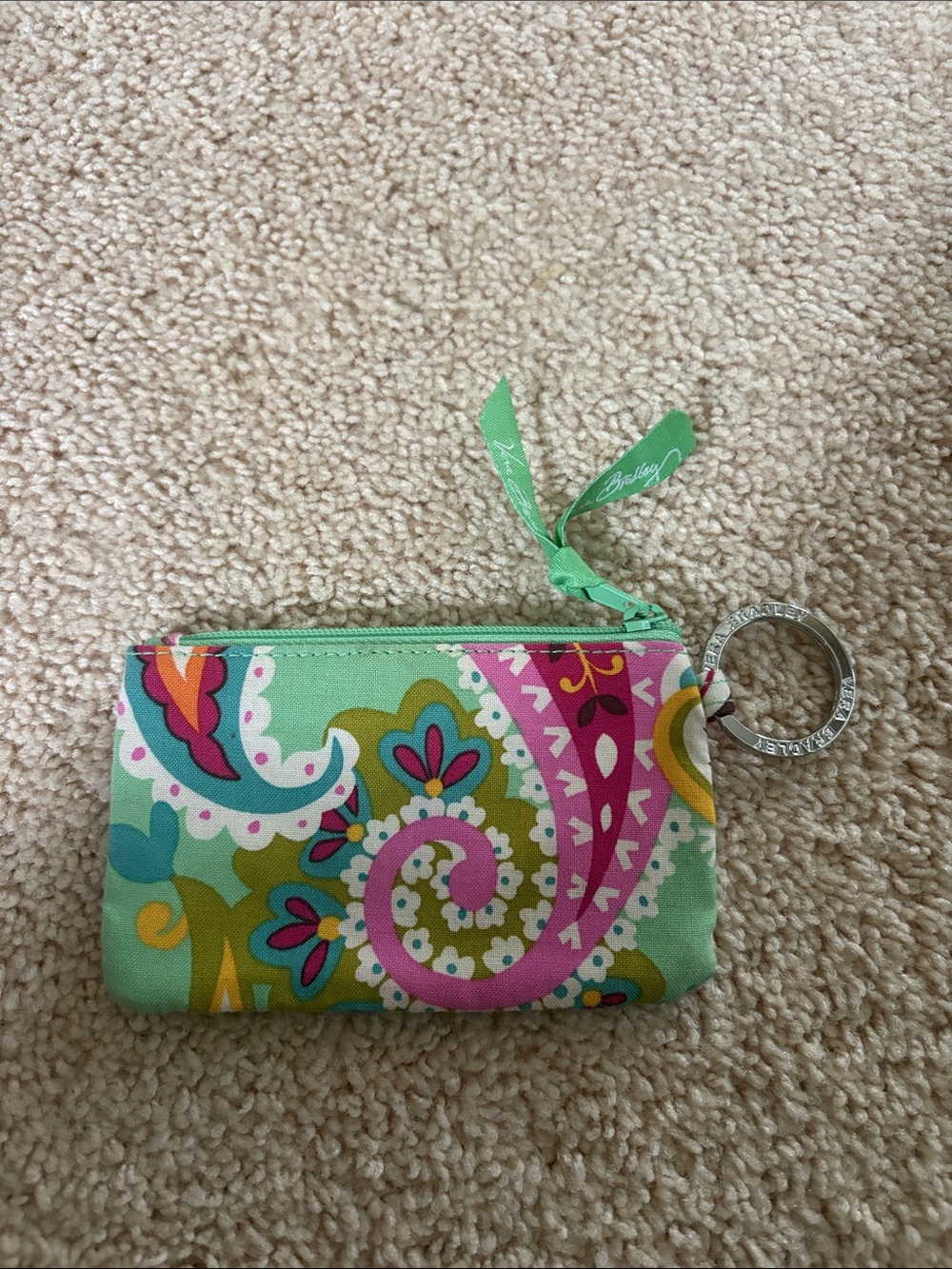 Vera Bradley Mint Floral ID Card Holder with Key Ring - Picture 2 of 3